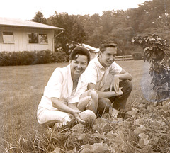 The '60s: Mother and son in the VPTP melon patch.
