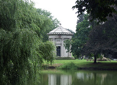 Trees, Lake, and Mausoleum in the Distance in Woodlawn Cemetery, August 2008
