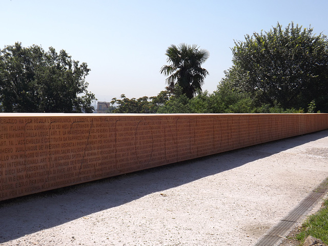 The Italian Constitution Inscribed on a Wall for the 150th Anniversary of Italy on the Janiculum Hill in Rome, June 2012