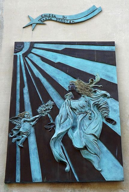 Relief on the Facade of the Church of St. Dorothy in Trastevere in Rome, June 2012