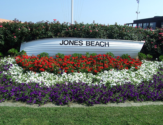 Rowboat and Red, White and Blue Flowers in Jones Beach, July 2010