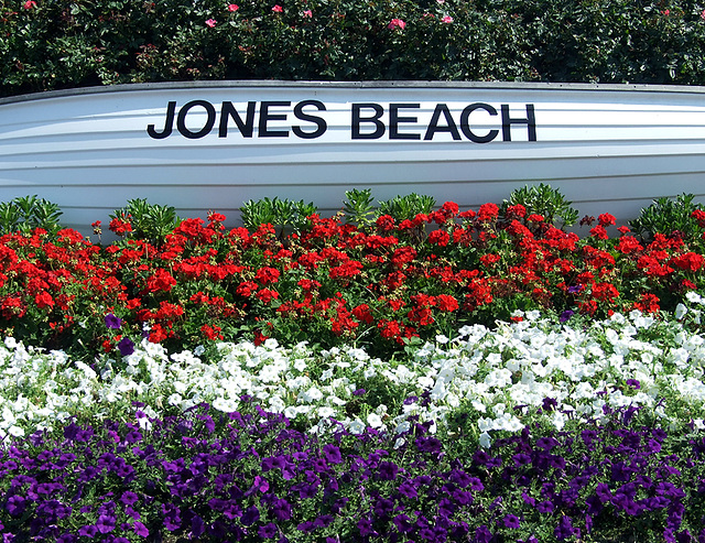 Rowboat and Red, White and Blue Flowers in Jones Beach, July 2010