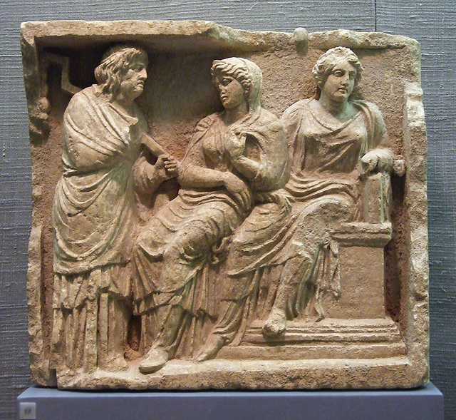 Relief from a Grave Monument with an Elderly Priestess and Two Women Sitting on an Altar in the Princeton University Art Museum, August 2009