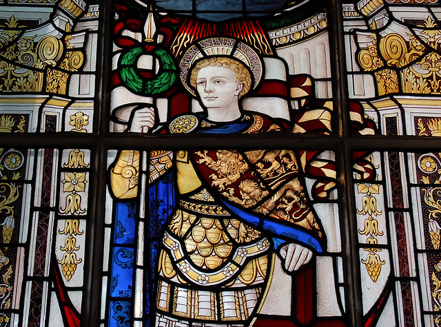 Detail of War Memorial Stained Glass, Horbury Church, West Yorkshire