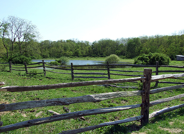 Fence & Lake in Old Bethpage Village Restoration, May 2007