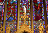Altar decoration and stained glass window in St Peter and St Paul Church, Lavenham, Suffolk, England