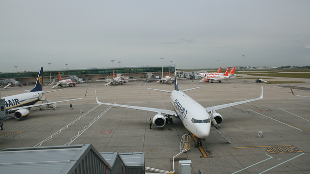 General view of one of the aprons at London Stansted (STN) airport, England