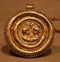 Detail of a Necklace with a Gold Marriage Medallion and Hematite Amulet in the Metropolitan Museum of Art, April 2010