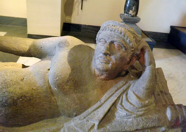 Detail of a Lid of an Etruscan Sarcophagus with a Reclining Man in the Vatican Museum, July 2012