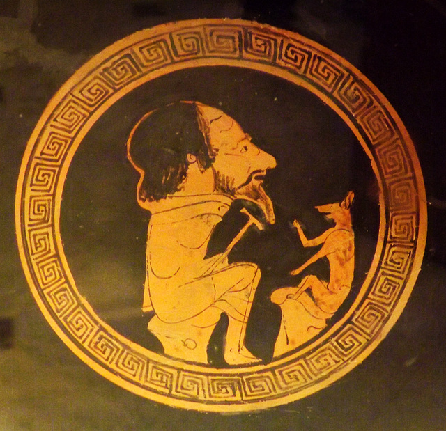 Detail of a Kylix by the Painter of Bologna 417 with Aesop and the Fox in the Vatican Museum, July 2012