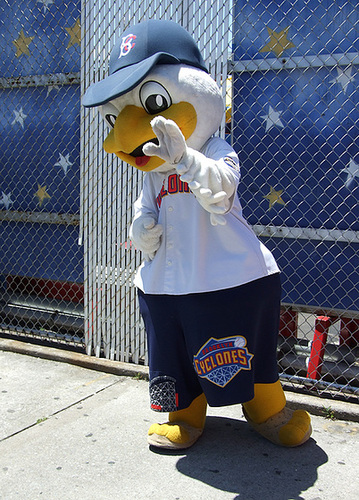 Pee Wee the Brooklyn Cyclones mascot photographed near Nathan's in