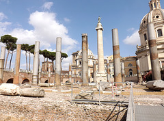 The Basilica Ulpia and the Column of Trajan from the Forum of Trajan, July 2012