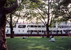 View of the Circle Line Ferry to Ellis Island from Battery Park, circa 1990