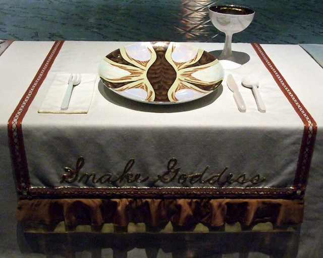 Setting for the Snake Goddess in the Dinner Party by Judy Chicago in the Brooklyn Museum, August 2007