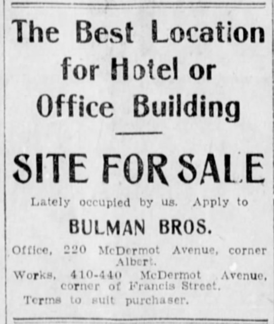 Bulman Bros. sale of lot (1905)