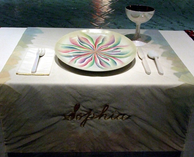 Setting for Sophia in the Dinner Party by Judy Chicago in the Brooklyn Museum, August 2007