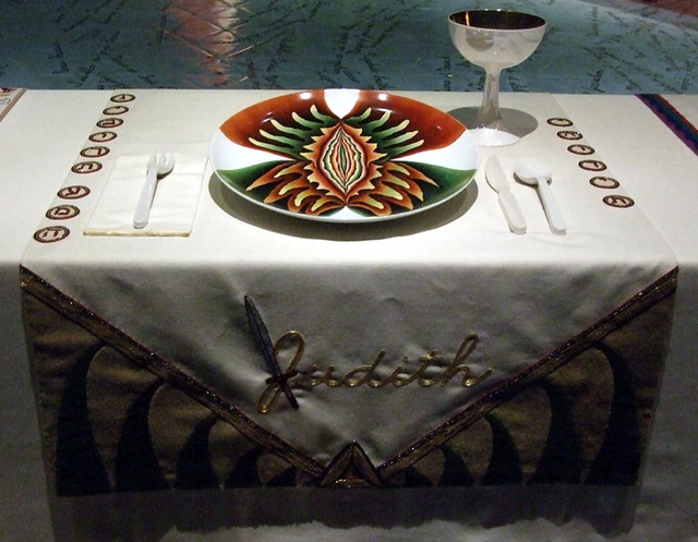 Setting for Judith in the Dinner Party by Judy Chicago in the Brooklyn Museum, August 2007