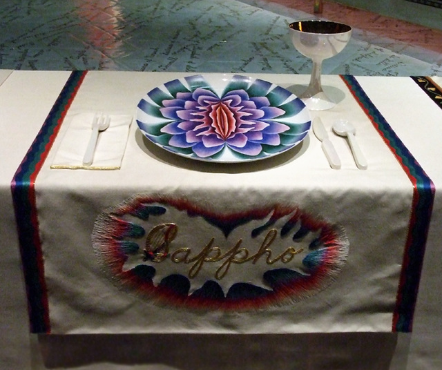Setting for Sappho in the Dinner Party by Judy Chicago in the Brooklyn Museum, August 2007