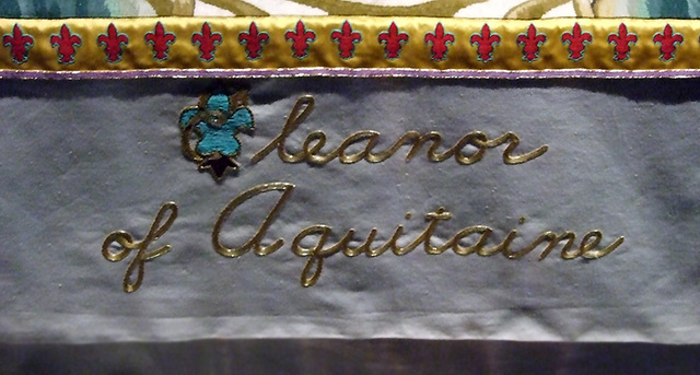 Detail of the Tablecloth for Eleanor of Aquitaine in the Dinner Party by Judy Chicago in the Brooklyn Museum, August 2007