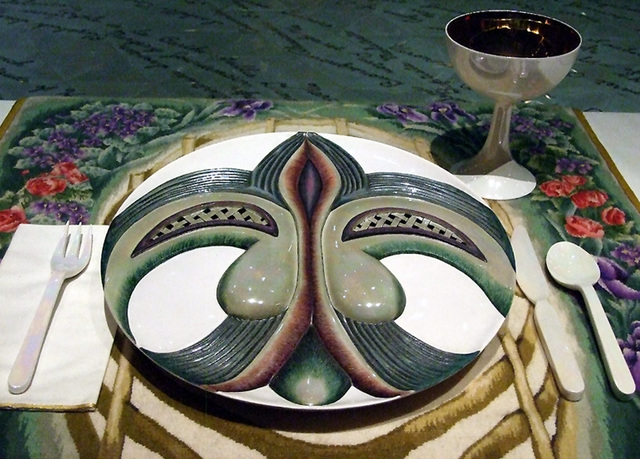 Detail of the Plate for Eleanor of Aquitaine in the Dinner Party by Judy Chicago in the Brooklyn Museum, August 2007