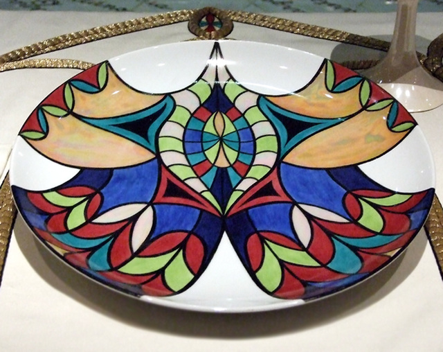 Detail of the Plate for Hildegarde in the Dinner Party by Judy Chicago in the Brooklyn Museum, August 2007