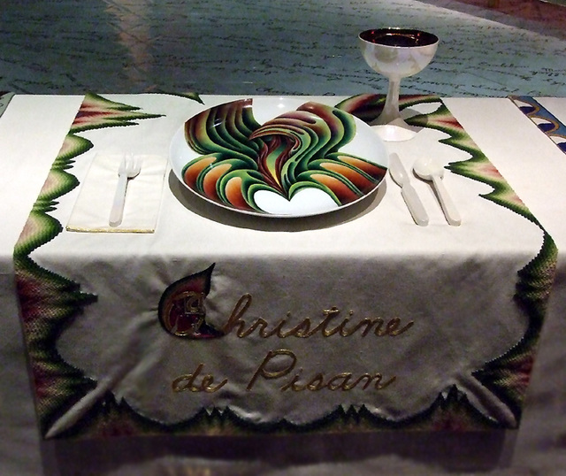Setting for Christine de Pisan in the Dinner Party by Judy Chicago in the Brooklyn Museum, August 2007