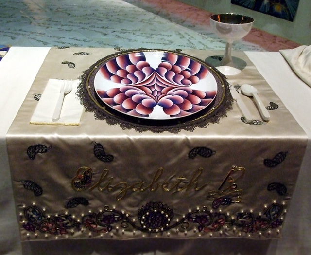 Setting for Elizabeth I in the Dinner Party by Judy Chicago in the Brooklyn Museum, August 2007
