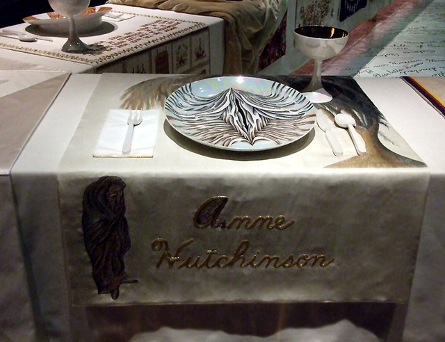 Setting for Anne Hutchinson in the Dinner Party by Judy Chicago in the Brooklyn Museum, August 2007