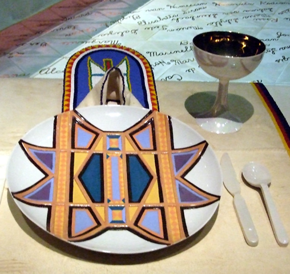 Detail of the Plate for Sacajawea in the Dinner Party by Judy Chicago in the Brooklyn Museum, August 2007