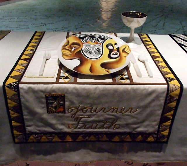 Setting for Sojourner Truth in the Dinner Party by Judy Chicago in the Brooklyn Museum, August 2007