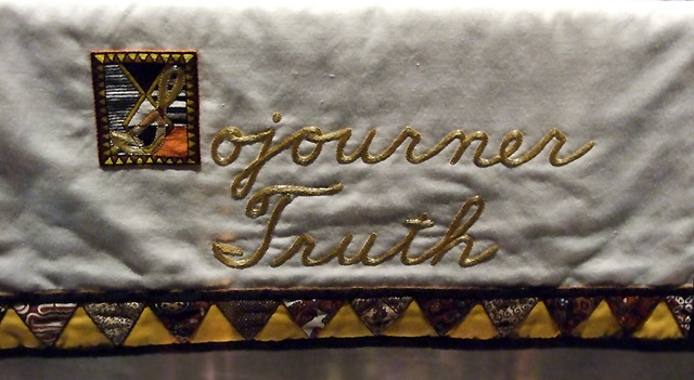 Detail of the Tablecloth for Sojourner Truth in the Dinner Party by Judy Chicago in the Brooklyn Museum, August 2007