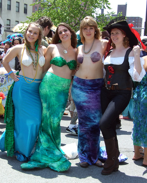 Three Mermaids and a Lady Pirate at the Coney Island Mermaid Parade, June 2010