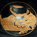 Detail of a Man Reclining in the Tondo of a Terracotta Kylix by an Artist Near the Kleophrades Painter in the Metropolitan Museum of Art, December 2007