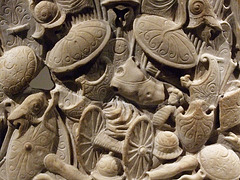 Detail of  the War Trophies on a Roman Cinerary Urn in the Metropolitan Museum of Art, May 2007 in the Metropolitan Museum of Art, May 2007
