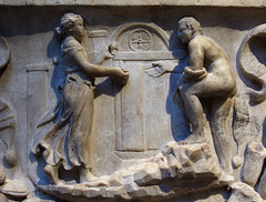 Detail of Theseus and Ariadne at the Door to the Labyrinth on the Garland Sarcophagus in the Metropolitan Museum of Art, July 2007