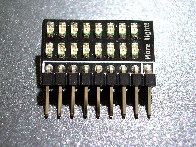 16 LEDs on black PCB