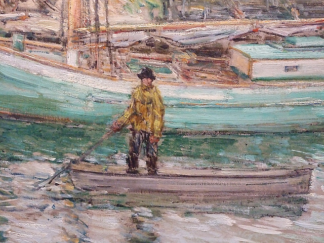 Detail of Oyster Sloop, Cos Cob by Childe Hassam in the National Gallery, September 2009