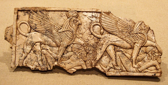 Assyrian Ivory Plaque with Two Sphinxes Each Trampling a Fallen Asiatic in the Metropolitan Museum of Art, August 2008