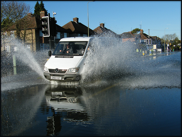 white van man makes a splash