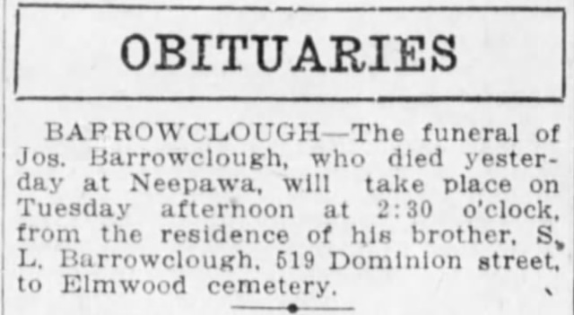 Joseph Barrowclough dies