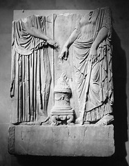 Lower Part of an Ancient Greek Marble Relief Showing Two Goddesses and an Altar in the Metropolitan Museum of Art, Feb. 2007