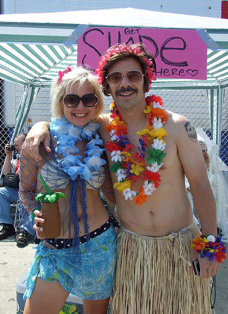 A Mermaid and a Male Hula Dancer at the Coney Island Mermaid Parade, June 2008