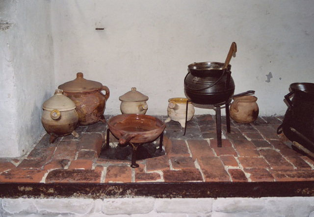Pottery in one of the Tudor Kitchens at Hampton Court Palace, 2004