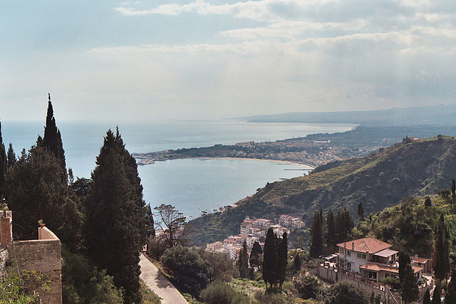 View of Naxos from Taormina, March 2005
