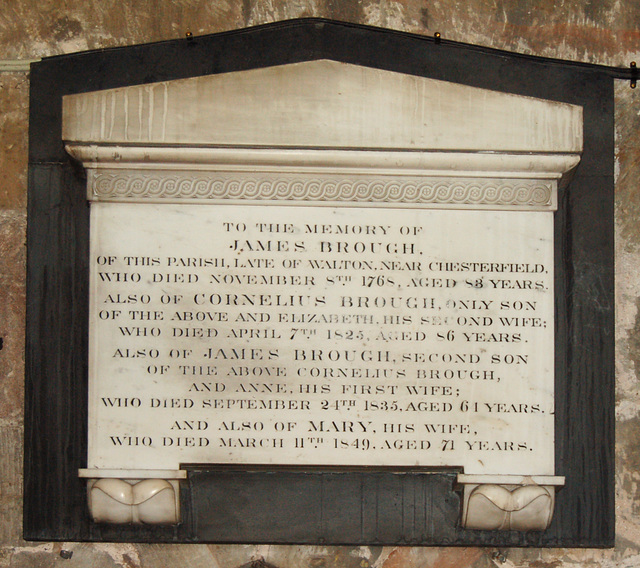Memorial to James and Mary Brough, Saint Michael's Church, Kirk Langley, Derbyshire