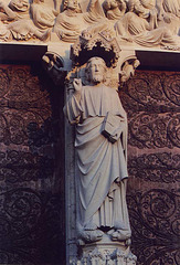 Portal Sculpture of Christ on Notre Dame Cathedral in Paris, March 2004