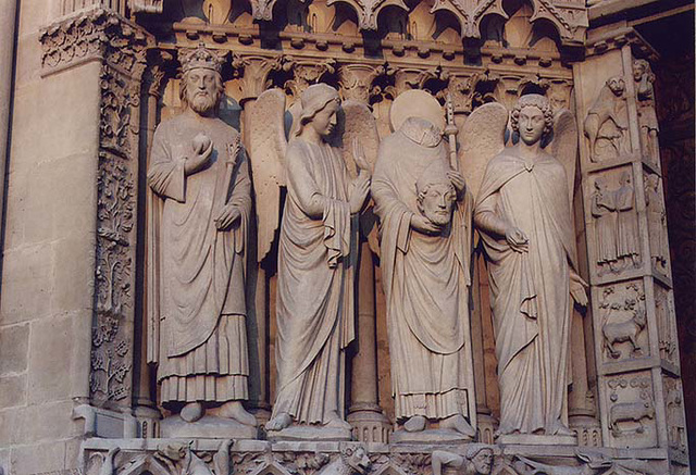 Portal Sculptures on Notre Dame Cathedral in Paris, March 2004