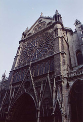 Rose Window and Facade of Notre Dame Cathedral in Paris, March 2004