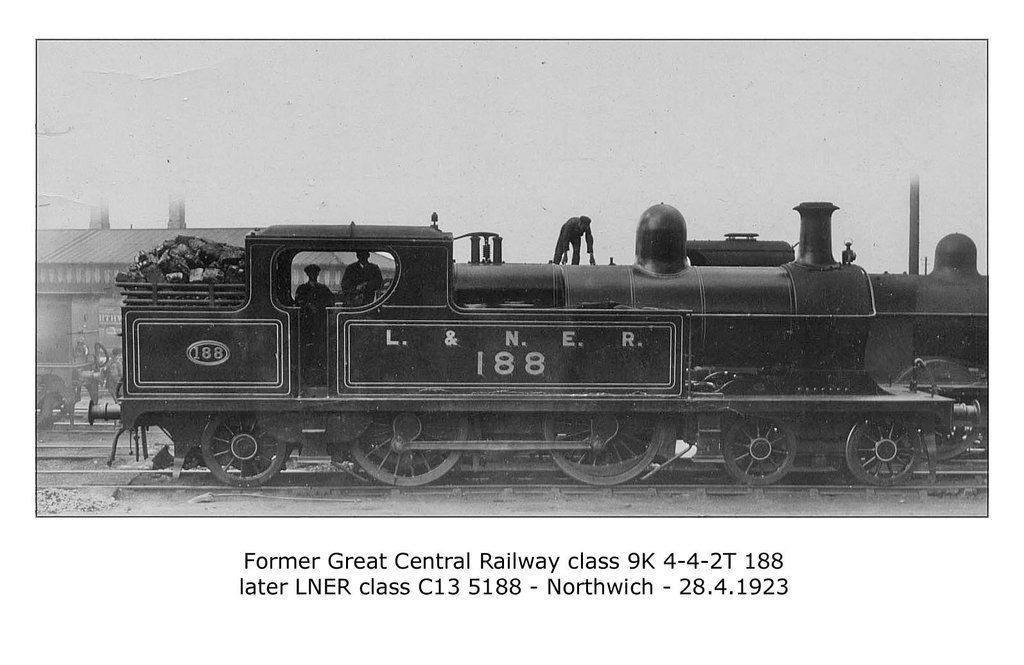 GCR cl 9K 4-4-2T no.188  - LNER cl C13 no.5188 at Northwich on 28.4.1923 WHW