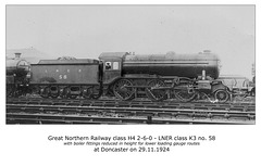 GNR cl H4 260 LNER cl K3 no 58 Doncaster 29 11 1924